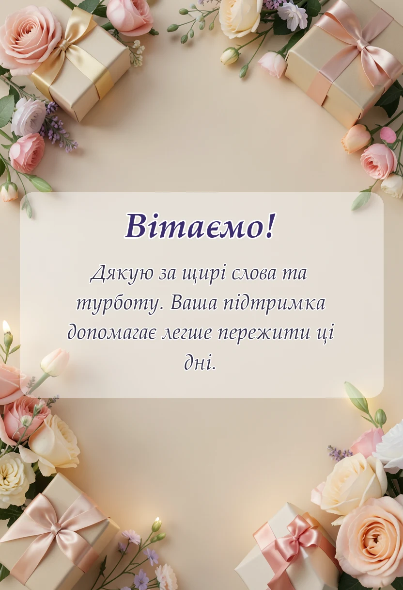 листівка з побажанням - подяка за співчуття та підтримку