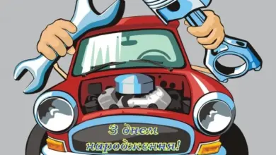 привітання з днем народження автомобілісту - Картка з днем народження автомобілісту - червоний авто із інструментами