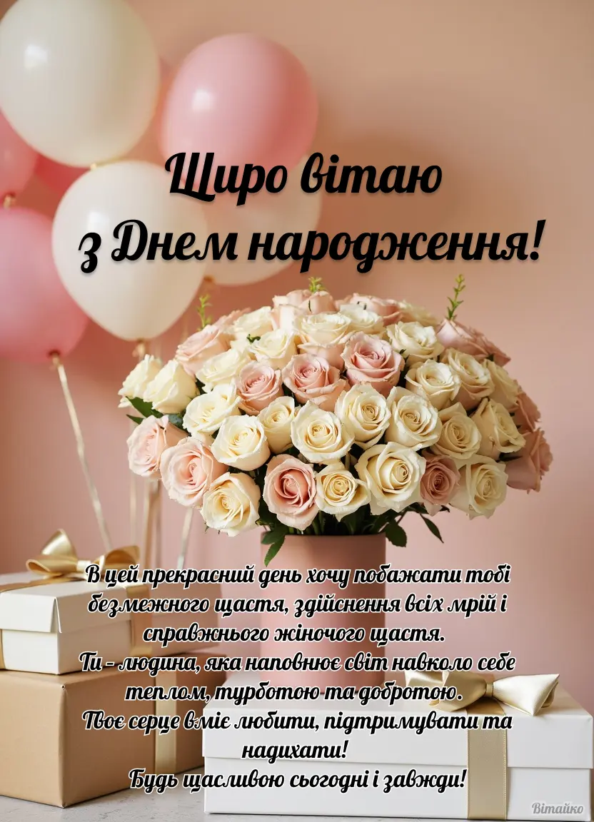 Квіти, кульки та подарунки на день народження.