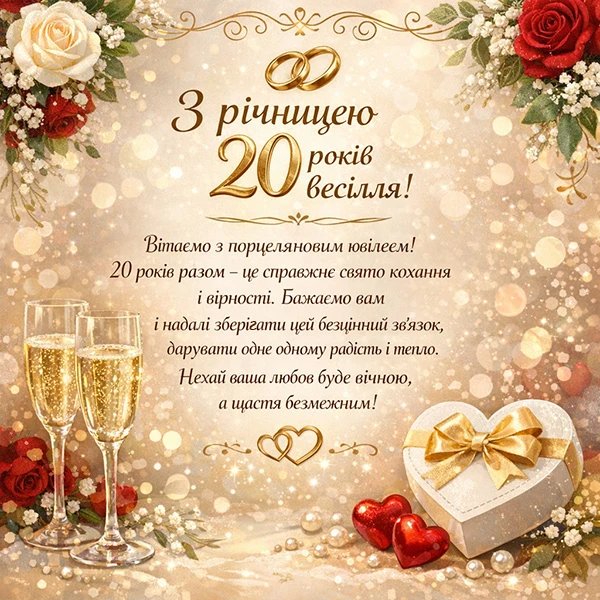 Привітання з річницею весілля 20 років у стилі порцелянового ювілею