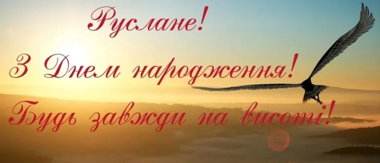 Птаха летить на заході сонця з привітанням Руслану.