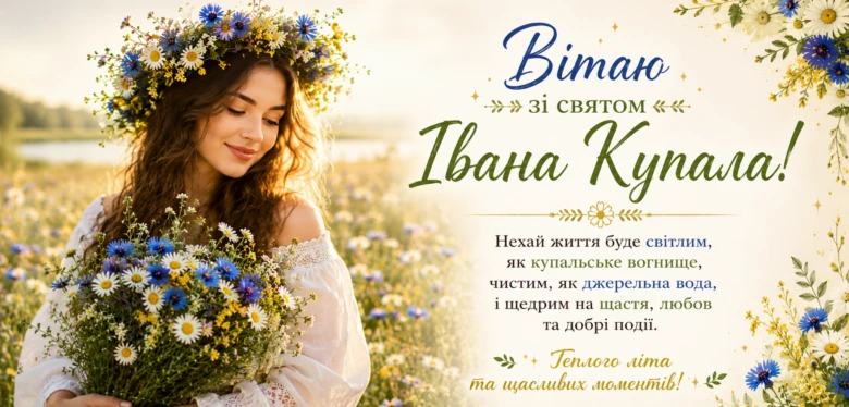 Жінка з квітами та вінком на Івана Купала