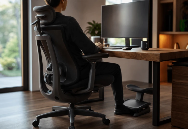 Person at ergonomic desk setup