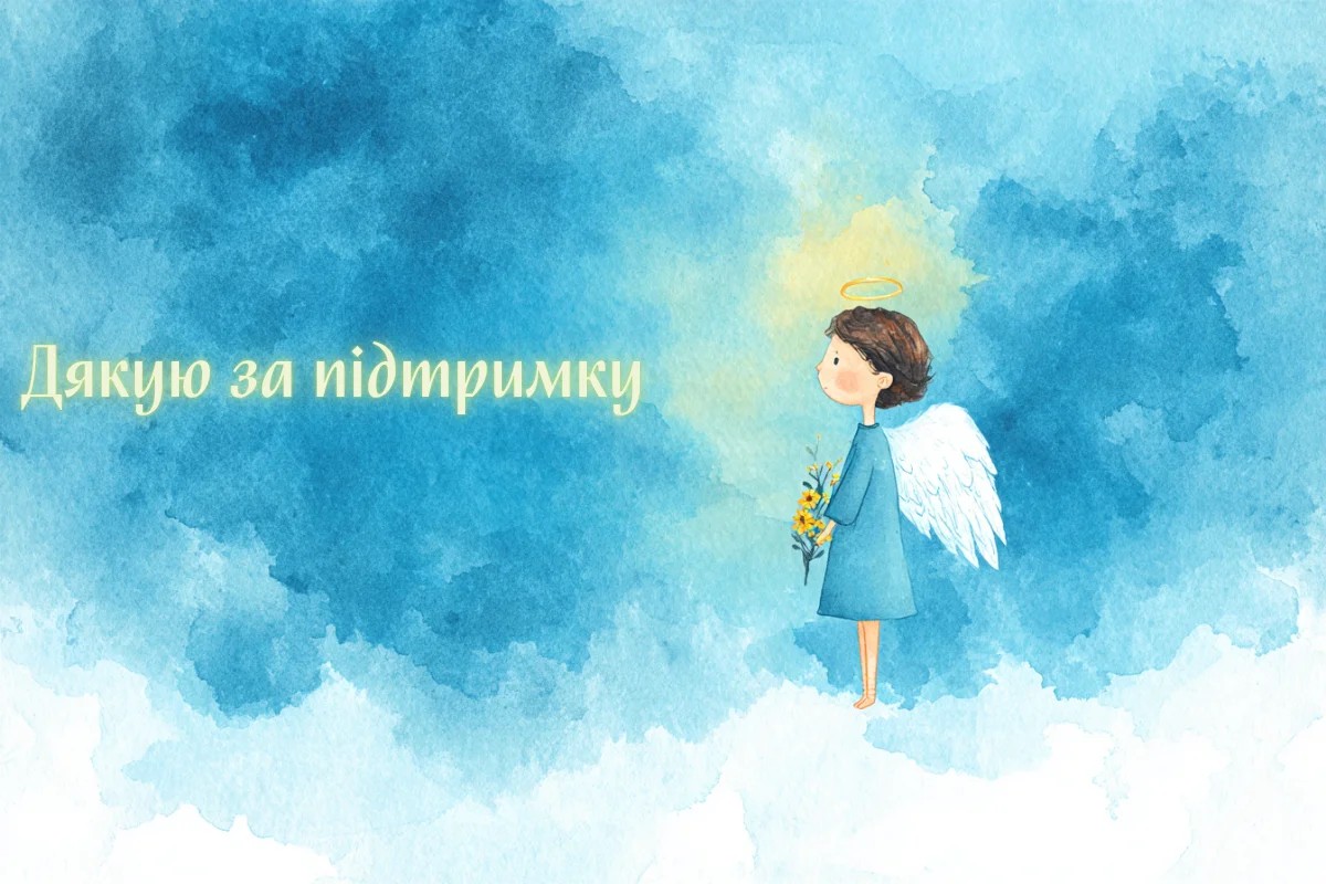 Картка з ангелом та квітами: дякую за підтримку